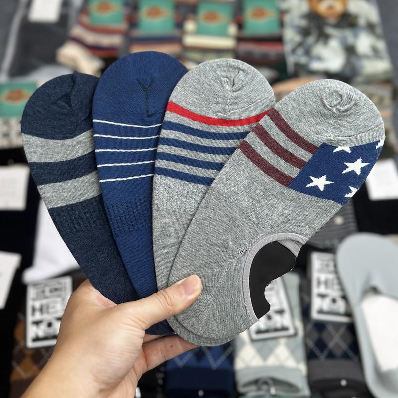 Tất lười nam họa tiết America chất cotton co giãn tốt, tất đi giày lười nam Vải Cotton có silicon chống tuột gót hiệu quả Menswear 2