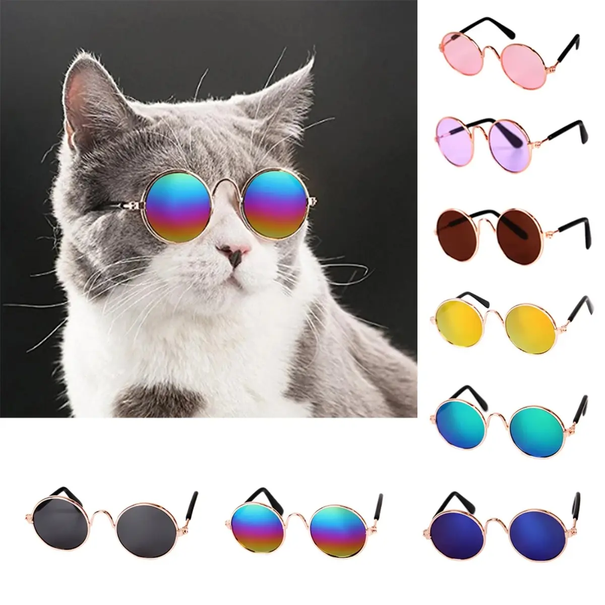 Glasses for A Cat Pet Products Goods for Animals Dog Accessories Cool Funny The Kitten Lenses Sun Photo Props Colored Sunglasses