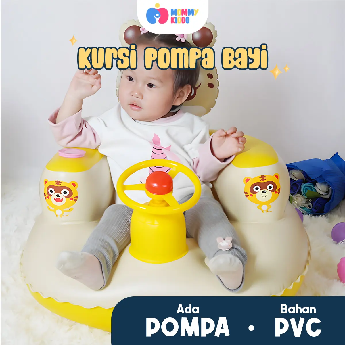 MOMMYKIDDO - (Ada Pompa Internal) Sofa Tiup Kursi Pompa Bayi Bentuk Tiger Ada Musik Tanpa Musik PVC Premium