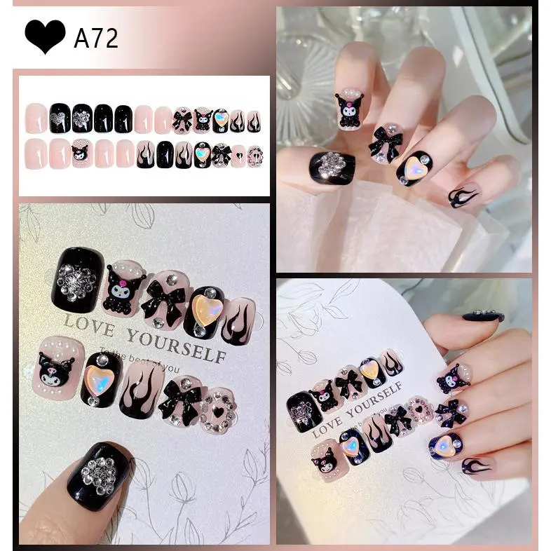 Beautiful Lady Handmade Fake Nails 24 Pieces Finished Cute Princess Nail Sticker Long Lasting Waterproof