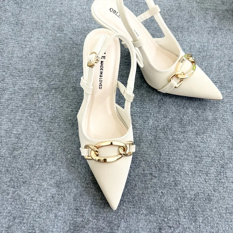 CH21- giày cao gót 9cm Phối Xích Bản To hai màu Đen Trắng Shoes chất liệu tuyết nhung Sang chảnh ( Fom chuẩn size)  Nữ DéP Jean 2