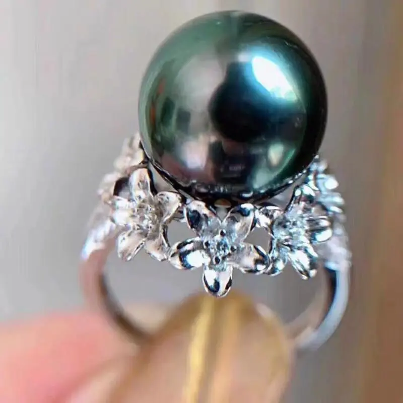 Xidi Sea Water Peacock Green Pearl Ring Women's Retro Trend S925 Silver Inlaid Bead Wreath New Gift