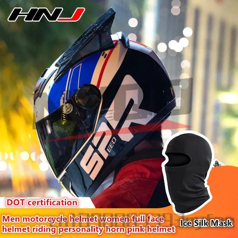 Mũ bảo hiểm xe máy, Hnj, dành cho phụ nữ và nam giới, màu hồng, bao phủ toàn bộ mặt, quần cưỡi ngựa, Casco Moto Helmet 2