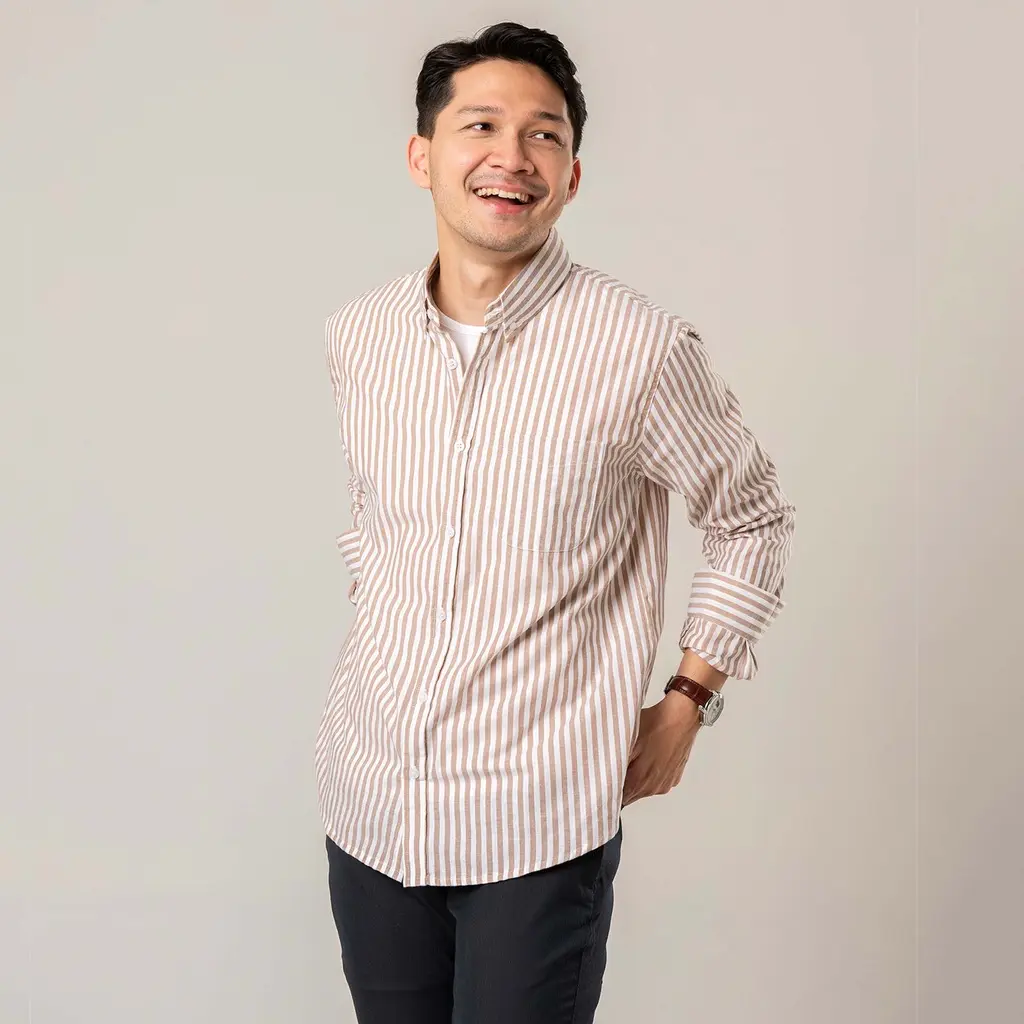 Kemeja Pria Garis WOODCUTTER Basic Butcher Stripe - Brown Lengan Panjang