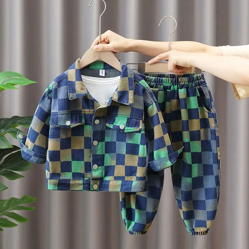 Quần Áo Mùa Thu Cho Bé Trai, Bộ Đồ Denim, Quần Áo Đẹp Trai Mới, Thích Hợp Cho Mùa Xuân Và Mùa Thu, Bộ Đồ Hai Mảnh Sọc Cho Trẻ Em 4