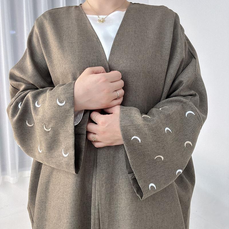 Product Introduction of Muslim 2025 Dubai Middle East Turkey Embroidery Elegant Cardigan Dress Robe Breathable Sunscreen 12