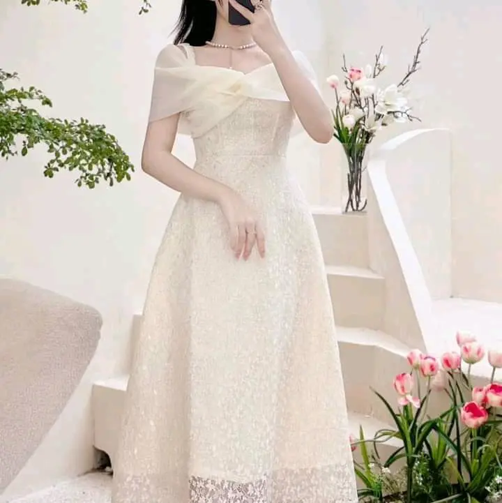 MV2692 Váy Trễ Vai Đi Tiệc, Váy Hai Dây Dạo Phố Sang Chảnh, Váy Ren Thiết Kế Cao Cấp Dress