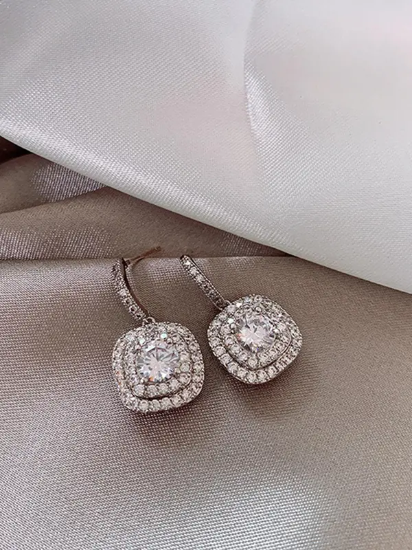 925 Sterling Silver Fashion Square Shaped Rhinestone Decorated Earrings, Elegant Jewelry for Women, Trendy All-match & Exquisite Jewelry for Birthday Gift 4