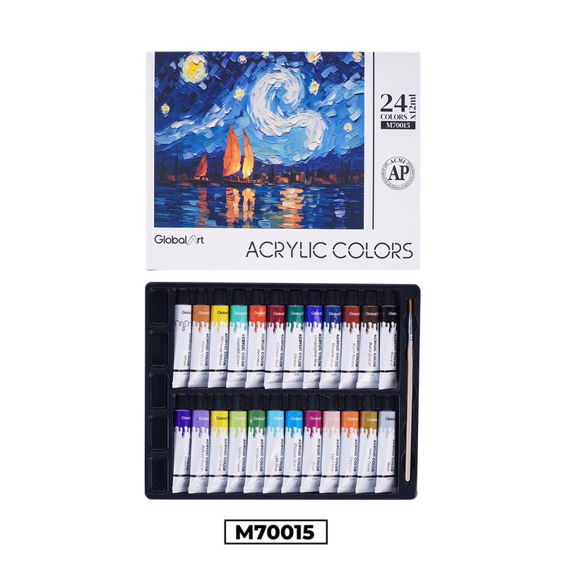 MÀU ACRYLIC DẠNG TUÝP 12ML GLOBAL ART BỘ 12/24 MÀU. VẼ MỌI CHẤT LIỆU, CHỒNG MÀU TỐT, KHÔ NHANH