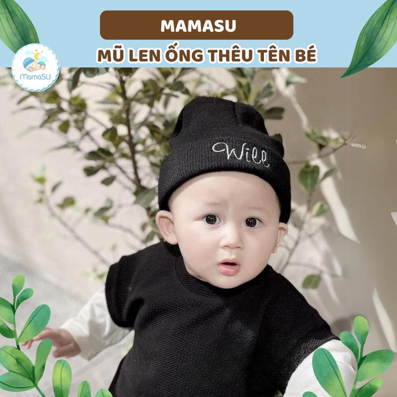 THÊU TÊN Mũ Len Thêu Tên Cho Bé Theo Yêu Cầu Phong Cách Hàn Quốc - Nón Len Ống Dễ Thương Cho Bé