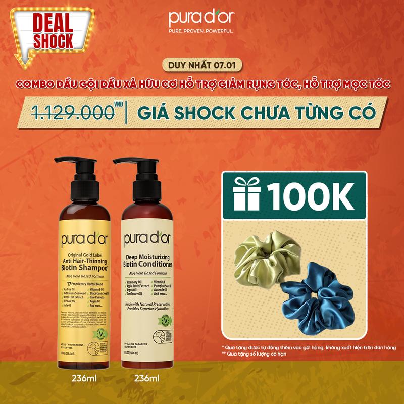 [Deal shock] Combo Dầu Gội và Dầu Xả Giảm Rụng Tóc Organic Pura D'or Biotin Gold Label 236ML | Chăm Sóc Tóc, Chăm Sóc Da Đầu, Dưỡng Tóc, Hỗ Trợ Mọc Tóc