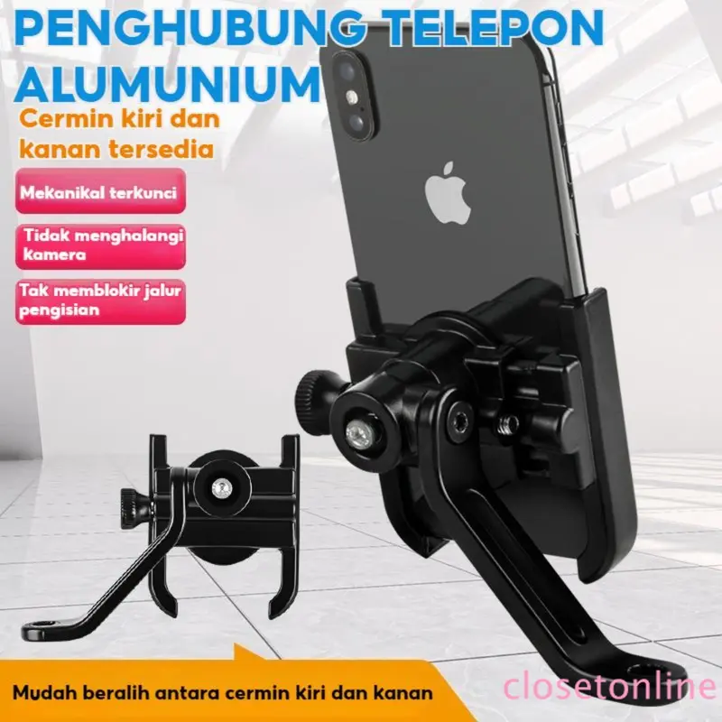 Holder Telepon EV Sepeda Motor - Alumunium. Tahan, bergaya. Cocok telepon & baterai. Aman, tahan getar. Bantalan navigasi. Aksesori berkualitas. Holder Sepeda Motor, Aksesori Sepeda Listrik 0