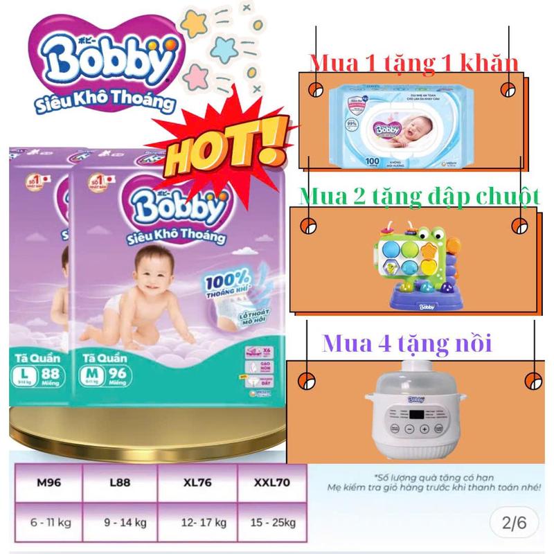 Combo 2 Gói Bỉm quần Bobby Ultra M96 L88 XL76 XXL70 cho bé từ 6 đến 25kg Tặng nồi nấu chậm 1L hàng ssiêu đẹp khi mua 2 combo 2 GÓI   4 GÓI  kiểm tra QUÀ ở giỏ hang trước khi thanh toán 