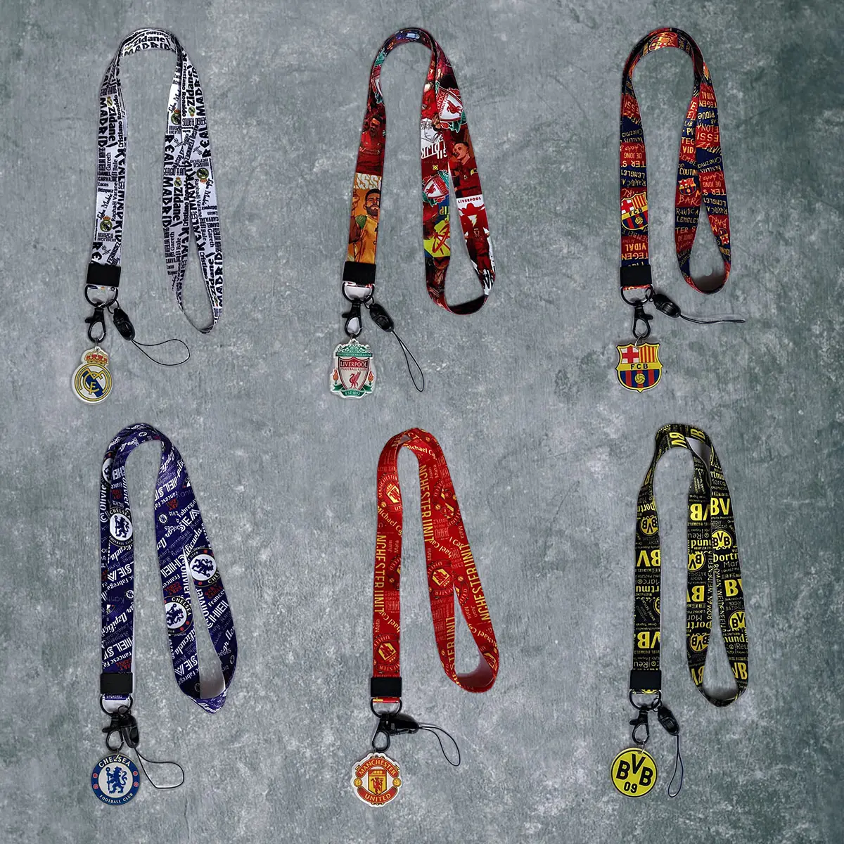 Aksesoris Lanyard Tali ID Card Bahan Kain Klub Sepak Bola Mu Man City Barcelona Real Madrid Psg Liverpool Juventus Munchen