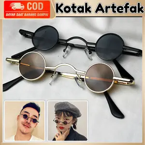 Kacamata Boboho Retro Bulat Matahari Bingkai Kecil Lensa Hitam Kacamata Mini Kacamata Trendy Kacamata Tiktok Untuk Pria Wanita Anak Bayi