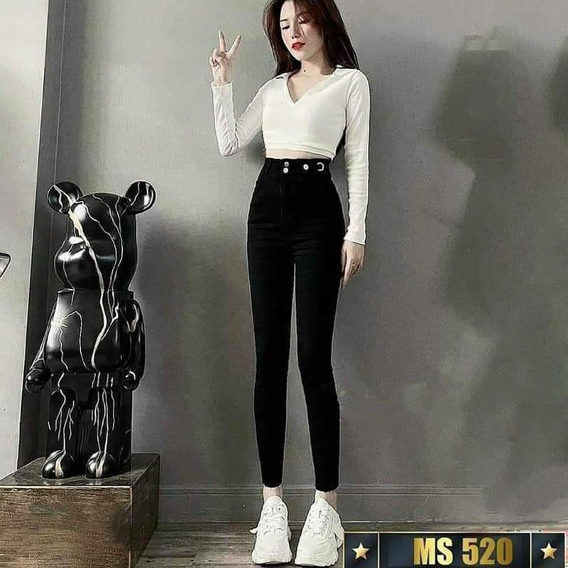 Quần jean nữ lưng cao dáng ôm gọn chất vải mềm co giãn tốt mẫu đẹp 2024 Women Pants Ong - xám đen Voi Kem 1