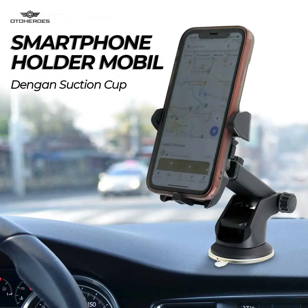 Phone Holder HP Mobil Tempel Kaca atau Dashboard Adjustable with Suction Cup - OTOHEROES