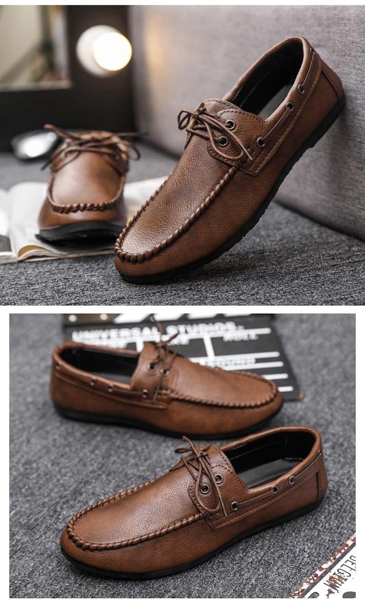 Product Introduction of Round Toe Shoes Casual Men's Slip-on Leather Shoe Flat Lightweight Breathable Dress Shoes 2024 New 17