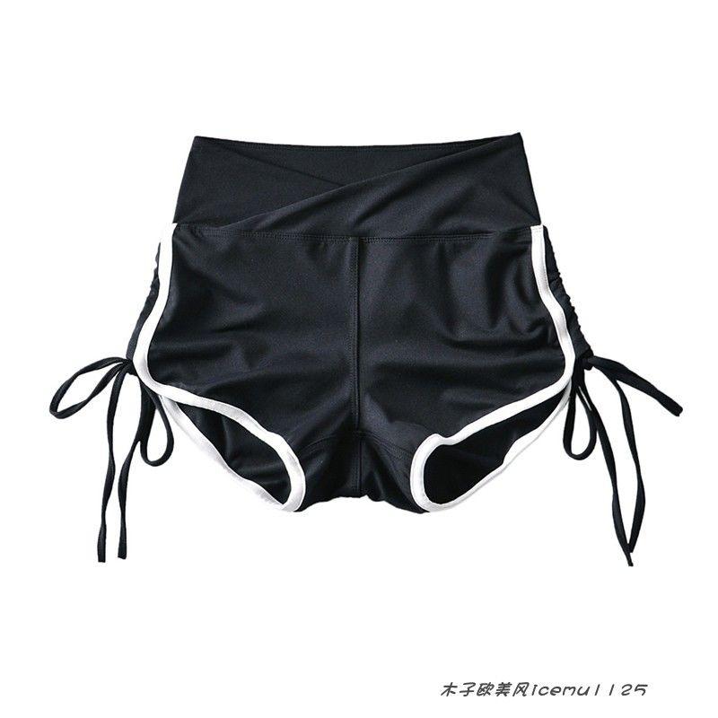 Quần Đùi Ren Dây Rút, Phong Cách Âu Mỹ Thiết Kế Cạp Thon Không Đều, Viền Hông, Dáng Ôm, Mông Bong Bóng, Thích Hợp Cho Thể Thao, Chạy Bộ Và Yoga, Quần 4