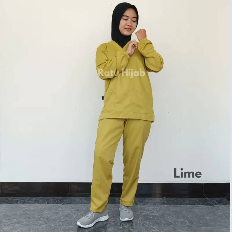 [RatuHijabCilacap] Baju Ok Dokter / Baju Jaga Perawat / Baju Jaga Petugas Nakes / Baju Oka Lengan Panjang Karet Bahan Toyobo Celana Wanita 2