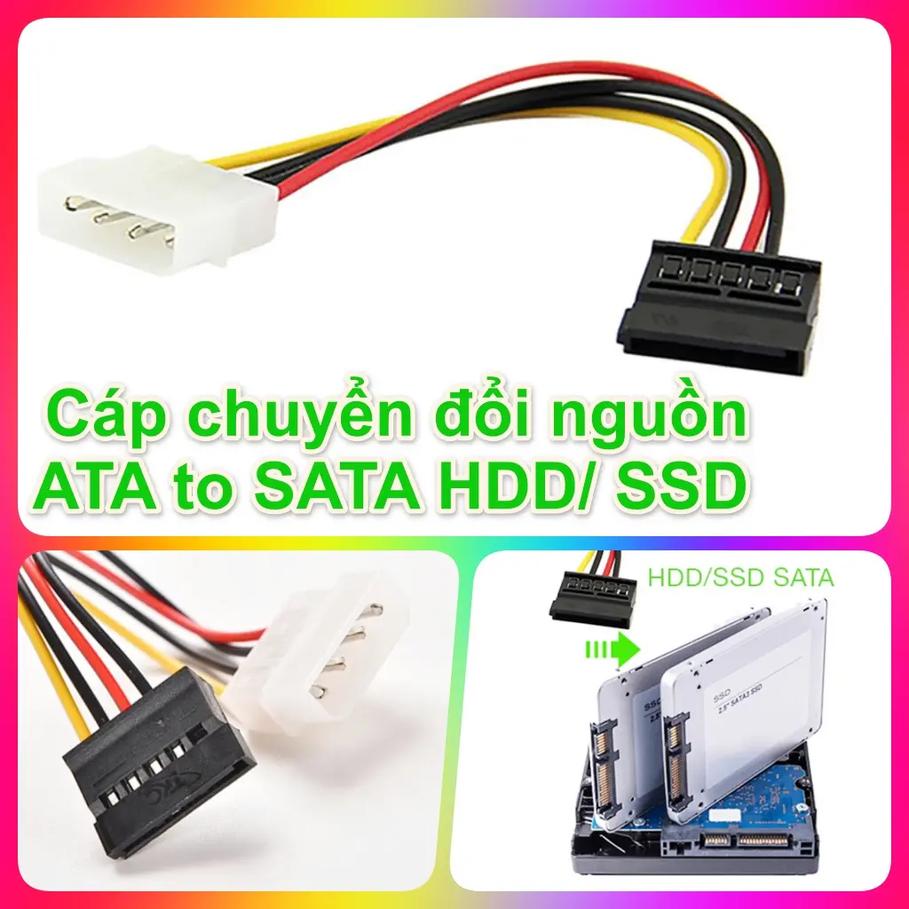 Dây cáp nguồn Molex ATA IDE 4Pin sang SATA 15Pin ổ cứng SSD HDD DVD máy tính PC, máy tính công nghiệp, máy đồng bộ Dell