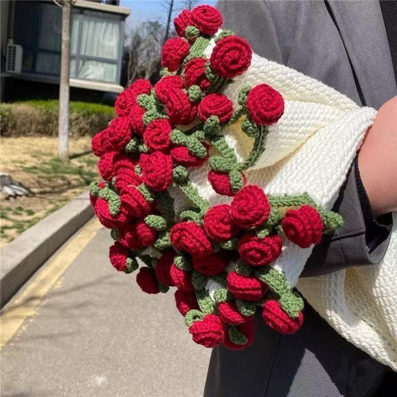  Chăn Bó Hoa Hồng Gói Vật Liệu Tự Làm Dệt Tay Gói Bóng Len Chăn Hoa Đan Kim Đan Hoa Chủ Đề Hoa Huệ 