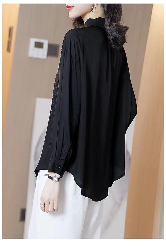 Product Introduction of Black High-End Shirt for Women Spring and Summer New Fashionable Long Sleeve Loose Temperament Shirt Design Sense Niche Top 19