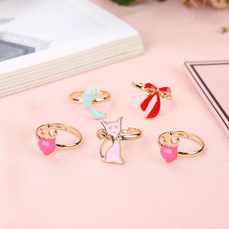 36x/Set Novelty Adjustable Cartoon Ring Flower Animal Adjustable Alloy Kids Ring 5