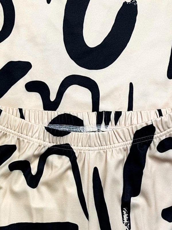 Two-Piece Set Women's All Over Geometric Print Set, Casual Short Sleeve T-shirt & Elastic Waist Pocket Shorts, Women's Two-piece Outfits for Daily Wear 5