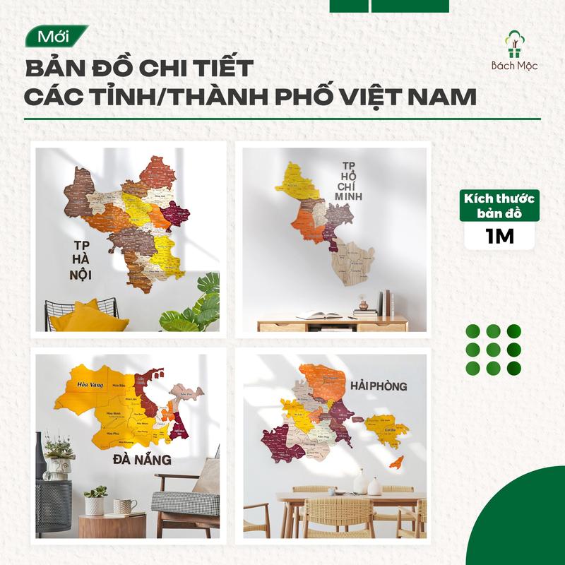 [Bản Tỉnh] Bản đồ gỗ tỉnh thành Việt Nam (Size 1m) và Bản đồ Việt Nam đầy đủ Quần đảo Hoàng Sa và Quần đảo Trường Sa lắp ghép dán tường, decor trang trí, treo phòng khách, phòng làm việc, bàn học, công ty, trường học từ nhà Bách Mộc