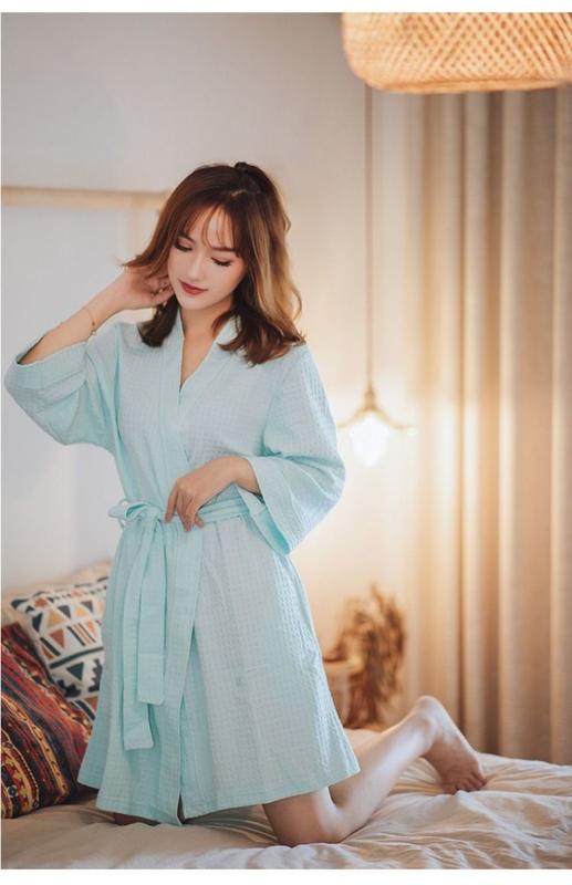 Product Introduction of Spring and Autumn Thin Robe Loose Waffle Men's and Women's Bathrobe Hotel Beauty Salon Bathrobe Spring and Summer Morning Gowns Couple Pajamas 6