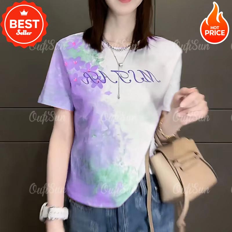 Áo Thun Phong Cách Hàn Quốc, Dành Cho Nữ, Chất Liệu Cao Cấp, Tay Ngắn, In Họa Tiết Hoa Thời Trang Và Tinh Tế, Thích Hợp Cho Quần Áo Mùa Xuân Và Mùa Hè 4