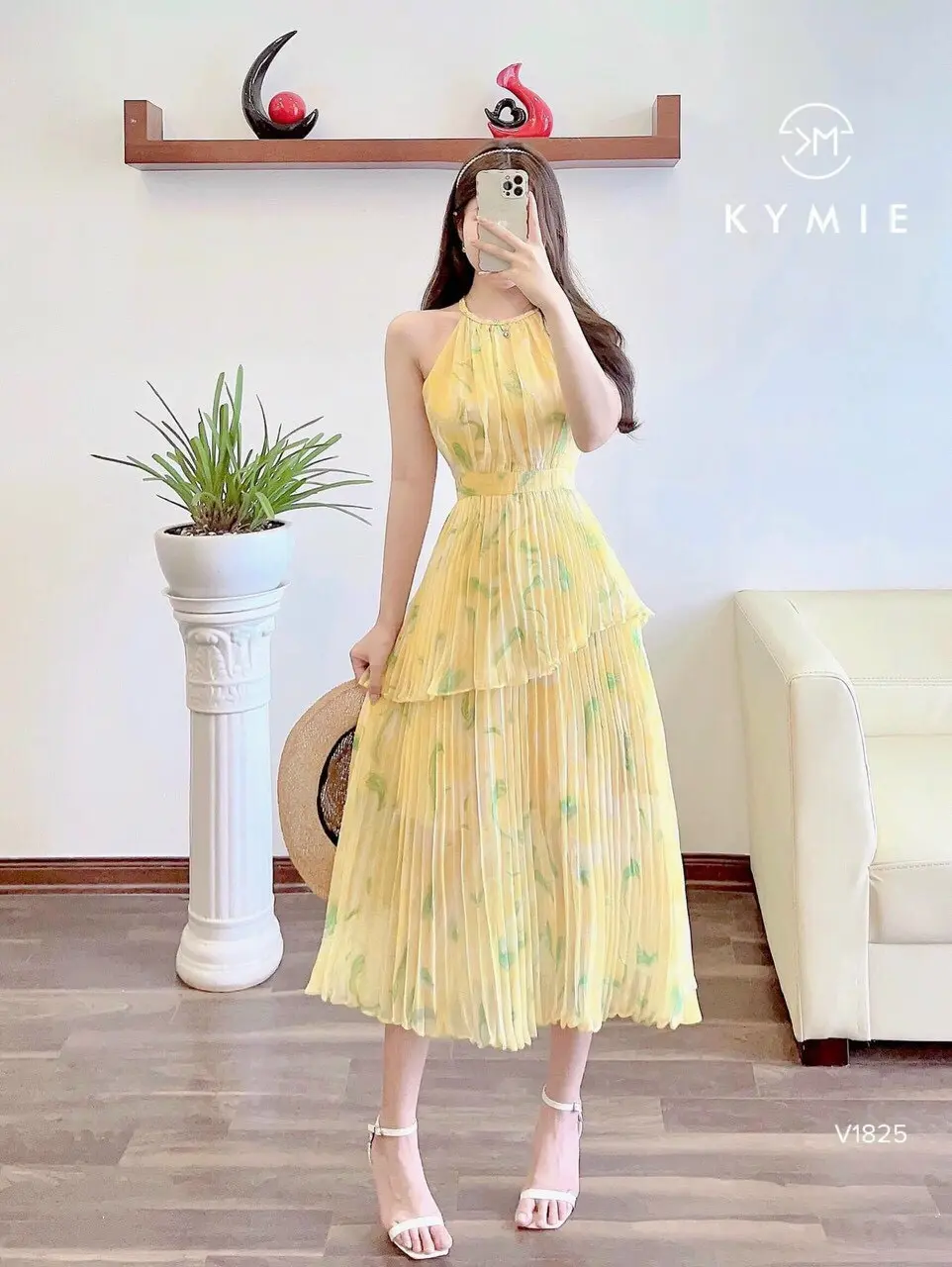Váy Đầm maxxi xòe Đi tiệc, Đi chơi chất voan hoa họa 2 lớp dập ly