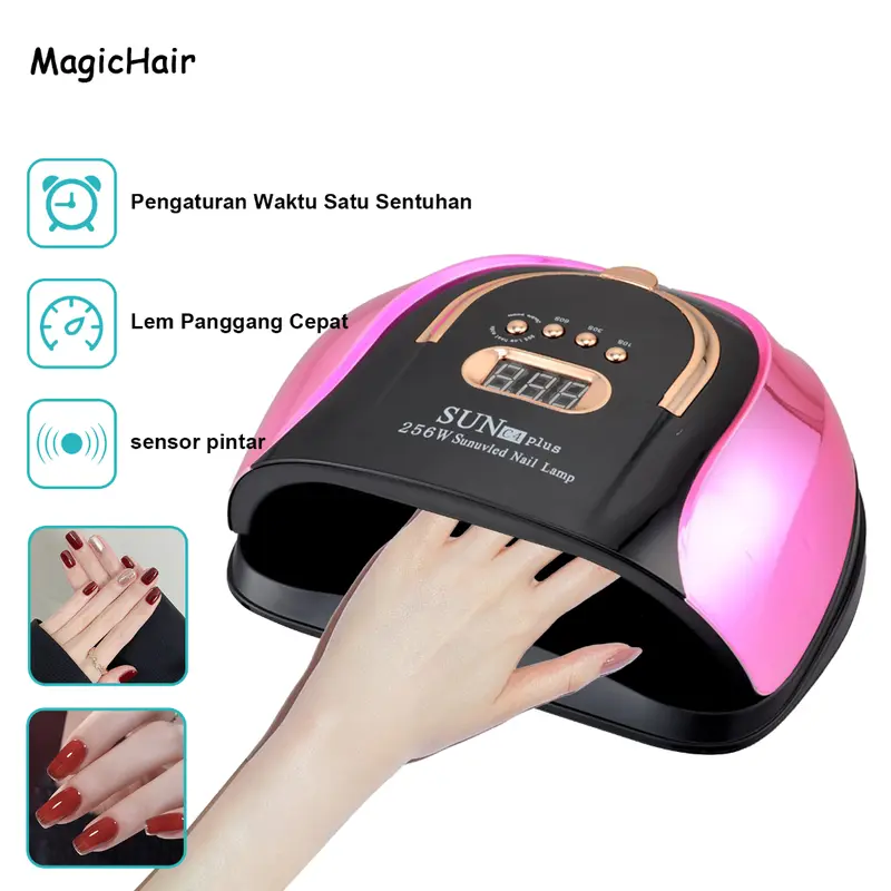 MAGICHAIR SUN C4 Plus GLITTER 256W 57Leds Lampu Dalam Full Hitam Pengering warna Kutek Gel Led UV Nail Lamp 0
