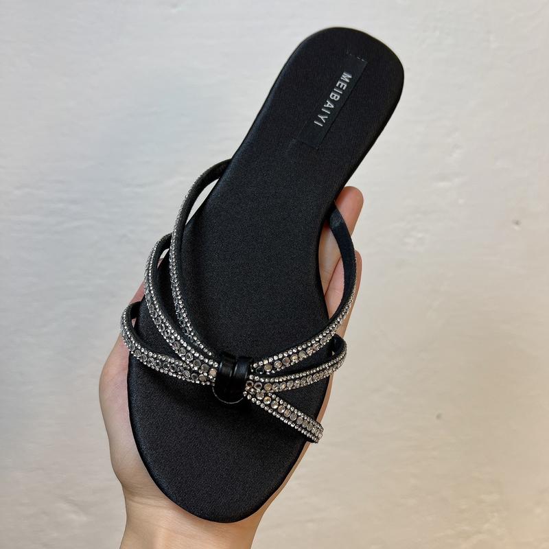 Gạo.Shoes -(35-42) Dép Lê Nữ Mũi Tròn, Dây Đá 3 Nhánh, Chất Liệu Bọc Lụa, Đế Chống Trơn Trượt. DéP GiàY