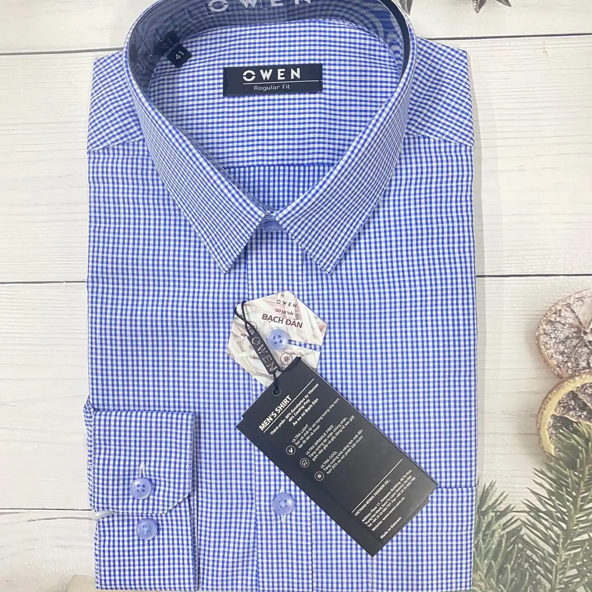 Áo Sơ Mi Dài Tay Owen kẻ Caro Regular fit  ( mã 22140)