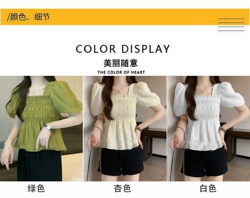 Product Introduction of Áo Voan, Cổ Vuông Phong Cách Pháp, ngắn Tay, Hàng Mới Về Mùa Hè 2025, Tay Phồng Duyên Dáng Áo Ngắn, Áo Cánh Dáng Rộng Vừa Vặn, Dành Cho Nữ 27
