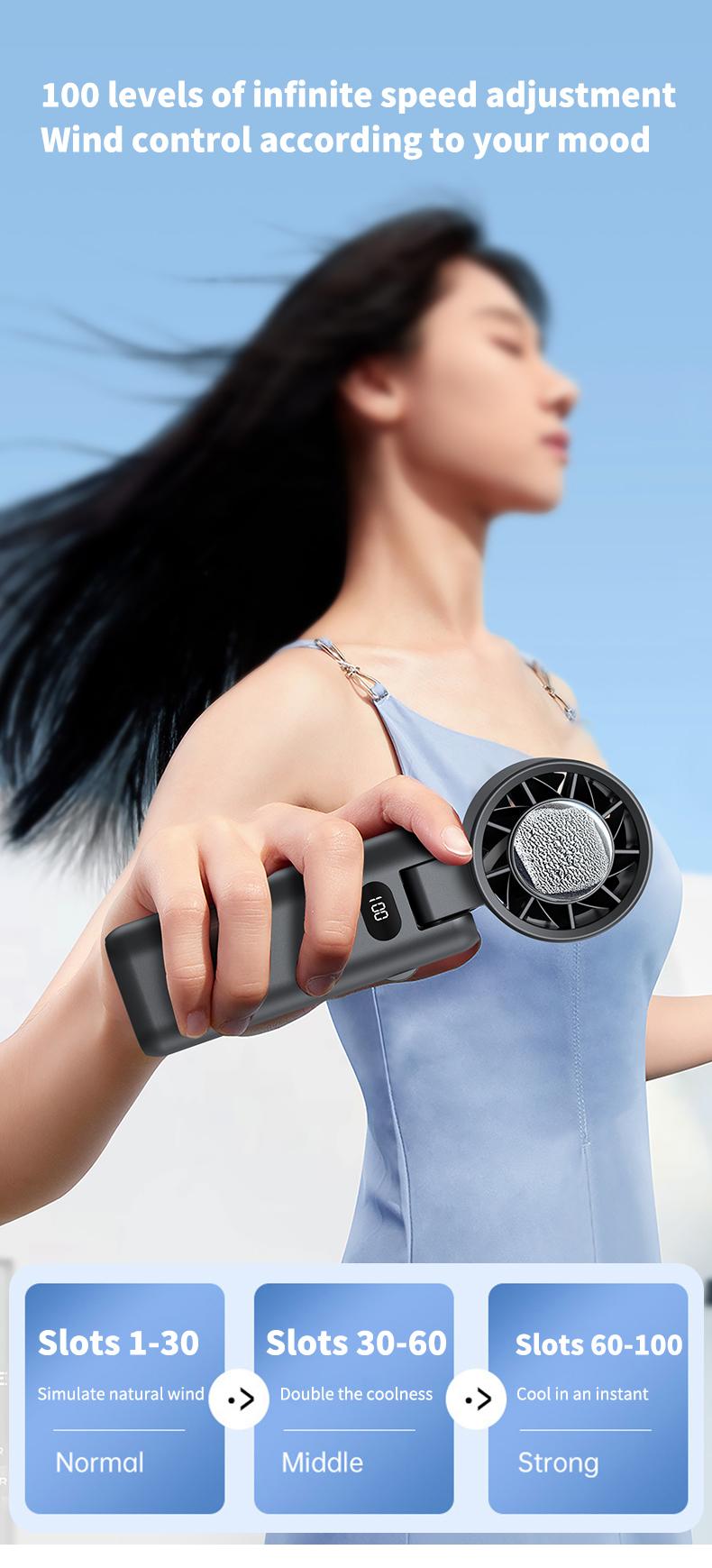 Product Introduction of Handheld small fan High speed powerful semiconductor cold air leafless spray refrigeration Small air conditioner Small mini turbine Portable portable charging Silent electric fan cooling magic weapon fan  portable 14