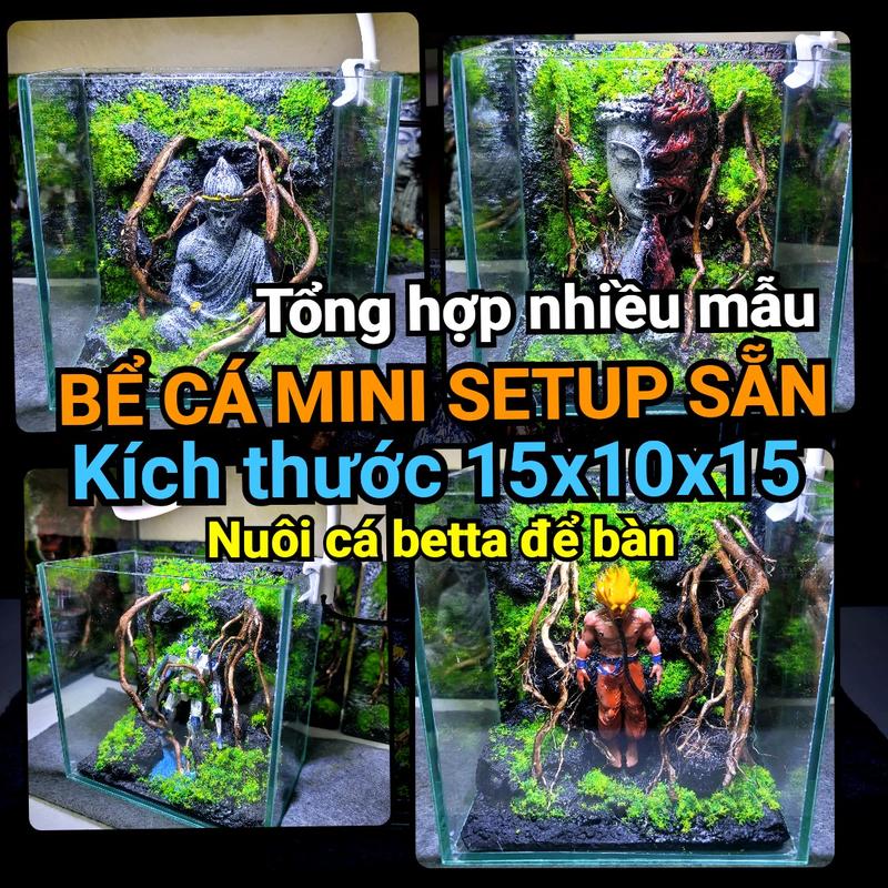 Layout Bể Betta 15x10x15 , Bể cá thủy sinh mini để bàn, phụ kiện thủy sinh cây giả, Layout setup sẵn, phong cách thiên nhiên [ Tổng Hơp] tiểu nuôicá