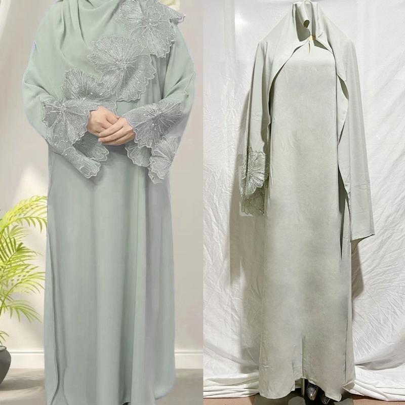 Product Introduction of 2023 Four-Color Middle Eastern Foreign Trade Cross-Border Women's Clothing Ladies' Long Robe Malay Indonesian Dress with Headscarf 7