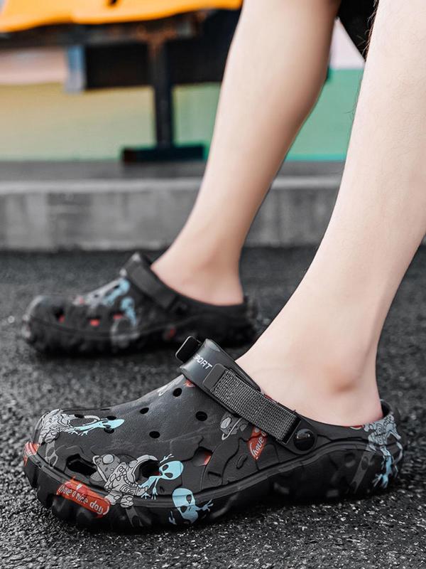Men's Fashionable Graffiti Pattern Slides, Casual Comfortable Breathable Slippers for Summer, Male All-match Round Toe Slippers for Daily Wear, Walking Shoes 8