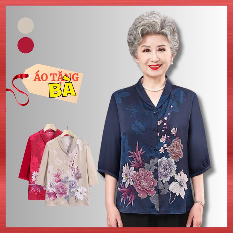 Áo Trung Niên A605, Mẫu Áo Sơ Mi Nữ Trung Tuổi Tay Lỡ Cổ Bâu Cài Nút 3 Màu Kem Xanh Đỏ Chất Lụa Gấm Trang Nhã Sang Trọng | Thời Trang Trung Niên Women NP Clothing U60