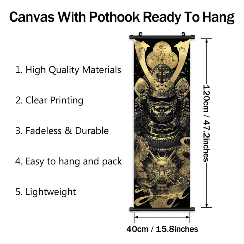 Samurai Pattern Hanging Picture, 1/4counts Creative Modern Wall Hanging Decor, Wall Art Decor for Home Living Room Bedroom, Room Decor, Home Decor 4