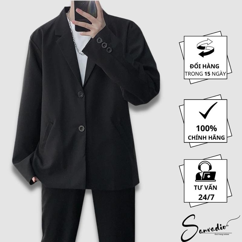 Áo blazer nam form rộng Sanvadio Áo khoác nam unisex 2 màu đen nâu 2 lớp dày dặn áo blazer phong cách Hàn Quốc dễ phối đồ AD06 Menswear Dài Tay