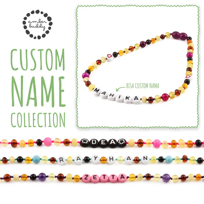 Kalung Amber CUSTOM NAMA untuk Bayi - Balita - Anak. Motif 33 - Motif 48 baltic amber 0