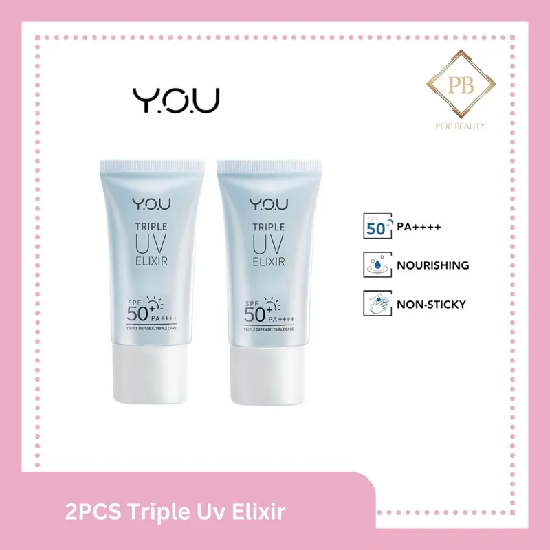 Bundle 2pcs Triple UV Elixir Sunscreen berjerawat facial mencerahkan niacinamide vitamin wajah melembutkan hyaluronic acid perawatan hydrating berminyak kering kosmetik 1
