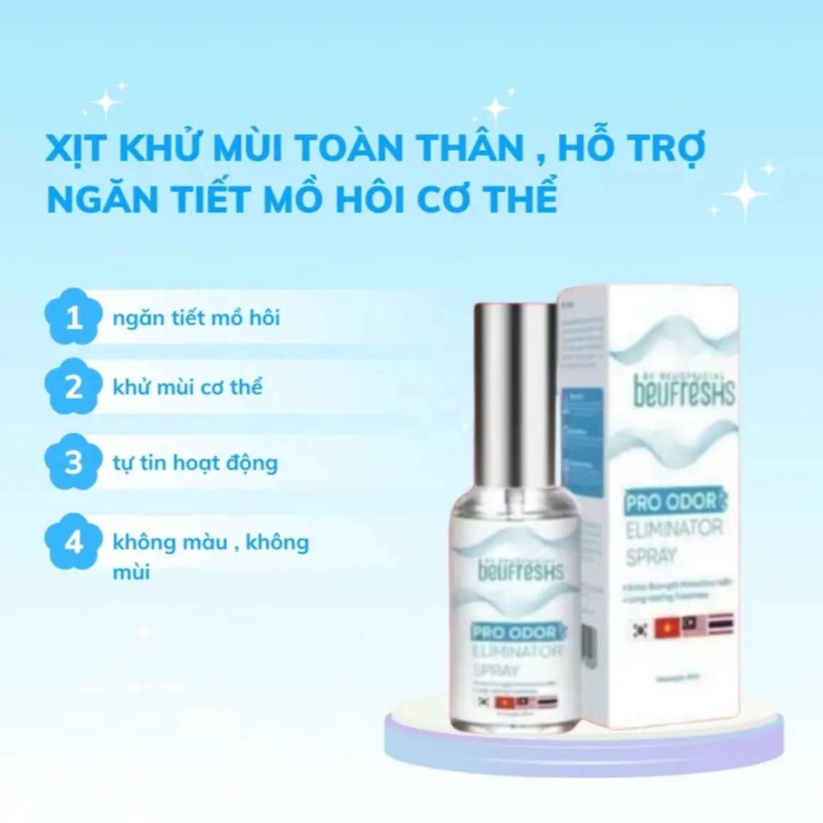 Xịt khử mùi toàn thân, lăn khử mùi BEUFRESHS ngăn tiết mồ hôi, hạn chế mùi cơ thể 30ml.