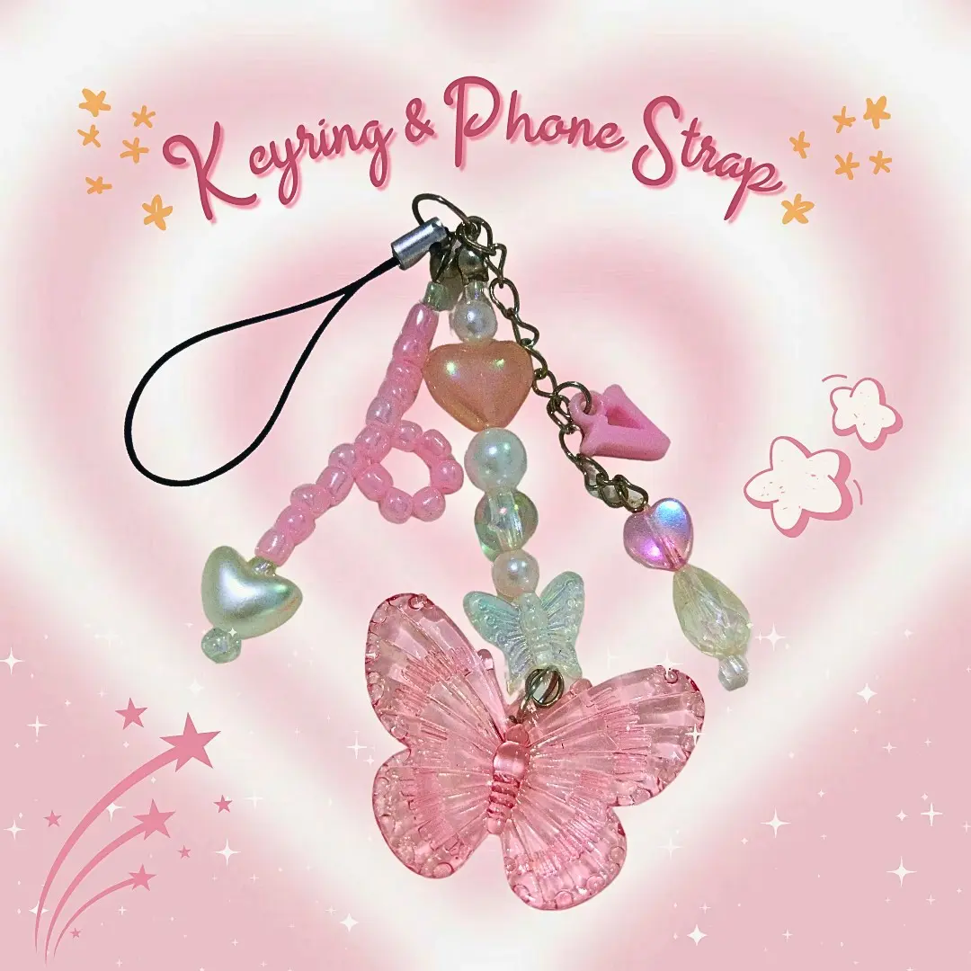 Gantungan HP Kupu-Kupu Aesthetic / Gantungan Kunci Custom / Gantungan Couple / Cute Butterfly Phone Strap / Cute Keyring / Cute Keychain Plastik