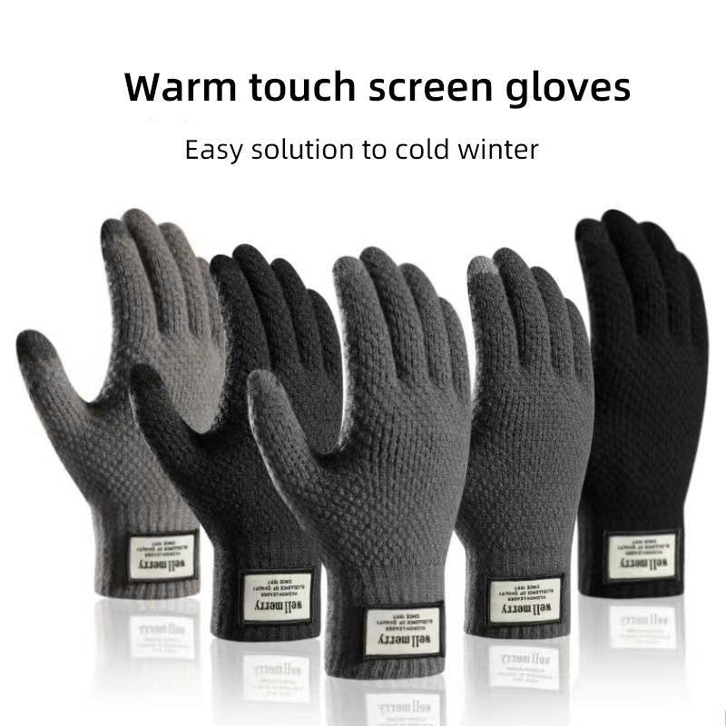Winter Men Knitted Gloves Touch Screen High Quality Male Mitten Thicken Warm Wool Cashmere Solid Color Men Business Gloves 7