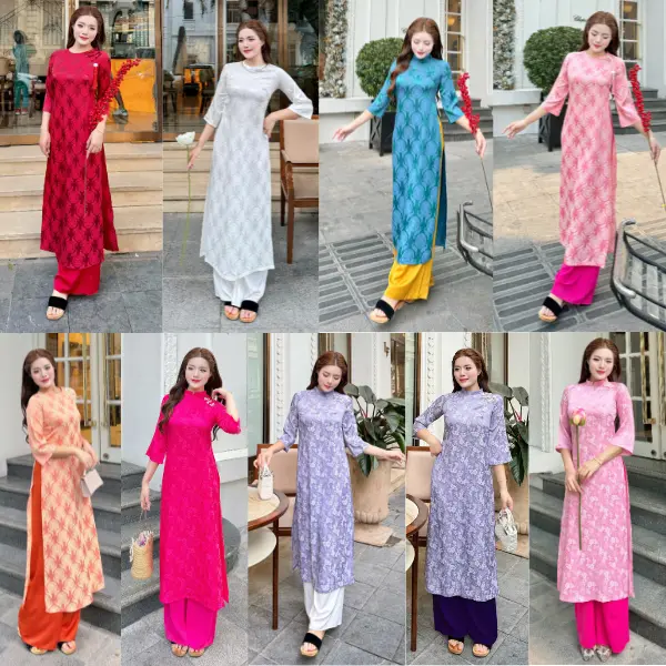 Áo dài cách tân lụa Gấm Phúc lộc thọ nhiều màu AODAIVN dành cho nữ
